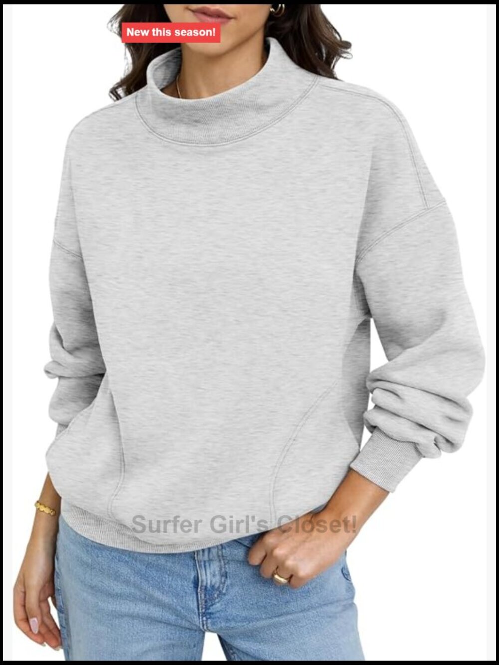 Fleece Lined Mock Neck Sweatshirt Pullover with Pockets Cotton Blend